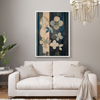 Dusky Nordic Floral Art with Earthy Blues and Neutrals