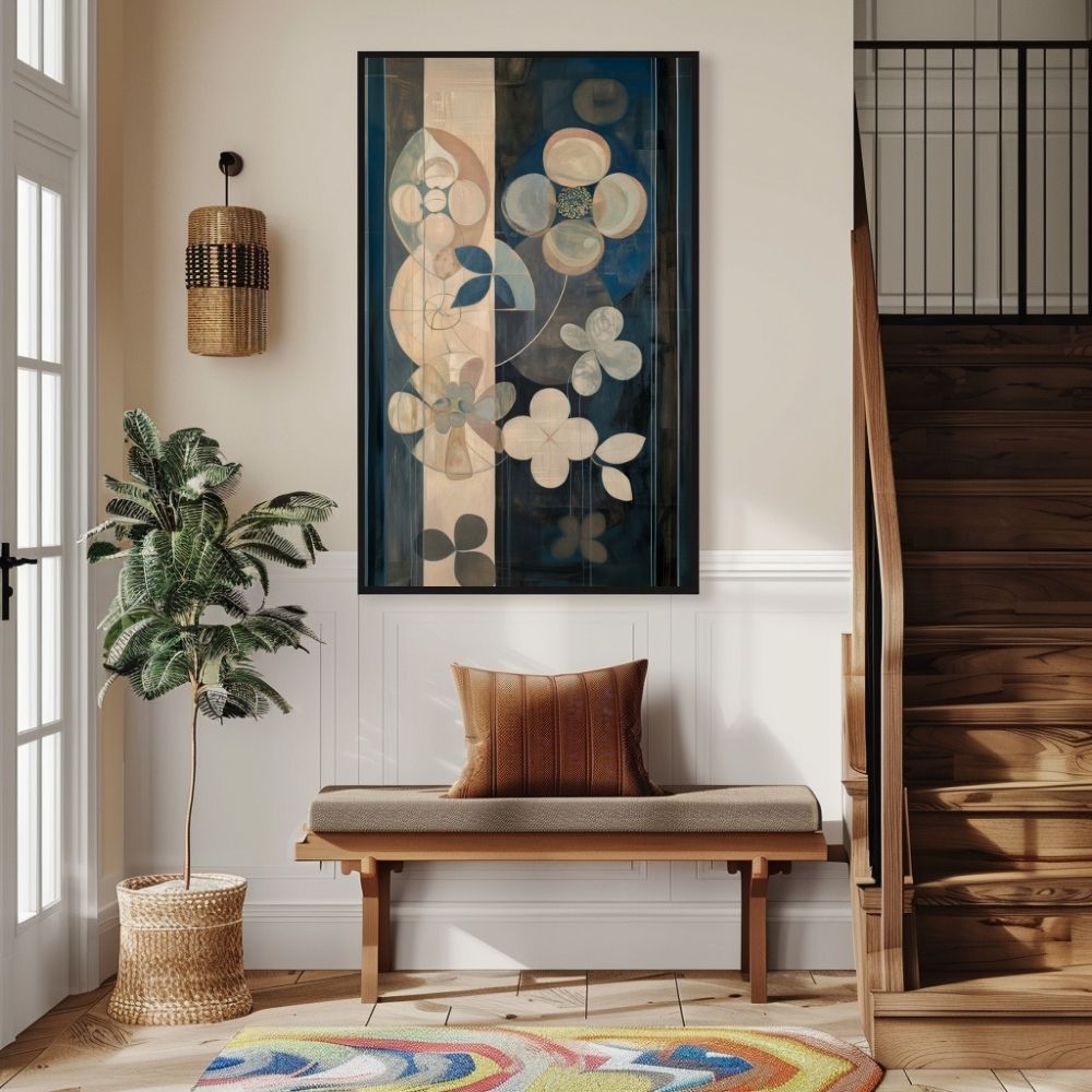 Dusky Nordic Floral Art with Earthy Blues and Neutrals