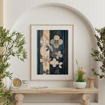 Dusky Nordic Floral Art with Earthy Blues and Neutrals
