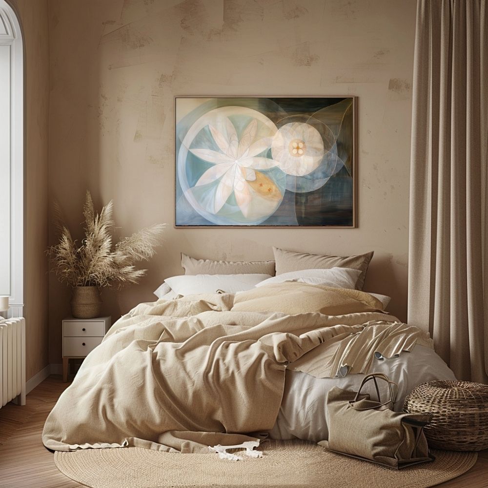 Celestial Abstract Floral Art in Soft Neutrals