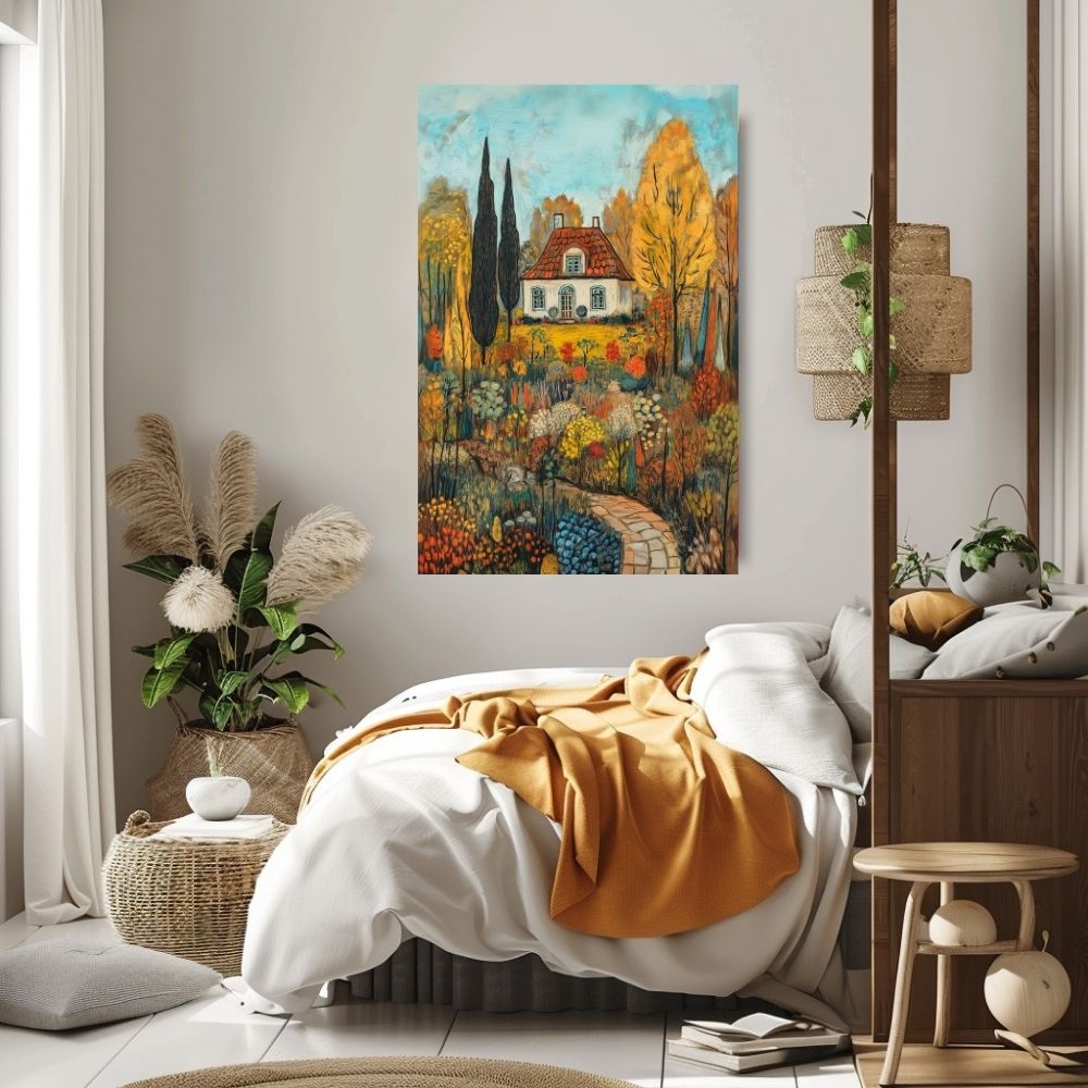 Autumn Reverie – Cottage Surrounded by Vibrant Fall Foliage - Infusion Home