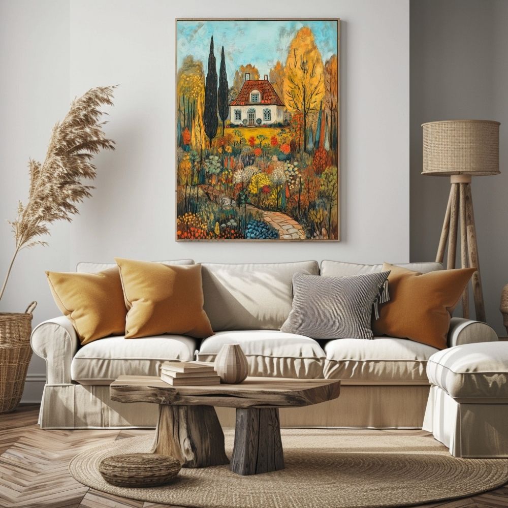 Autumn Reverie – Cottage Surrounded by Vibrant Fall Foliage - Infusion Home