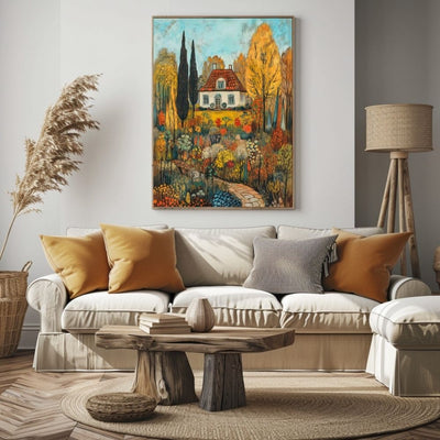 Autumn Reverie – Cottage Surrounded by Vibrant Fall Foliage - Infusion Home