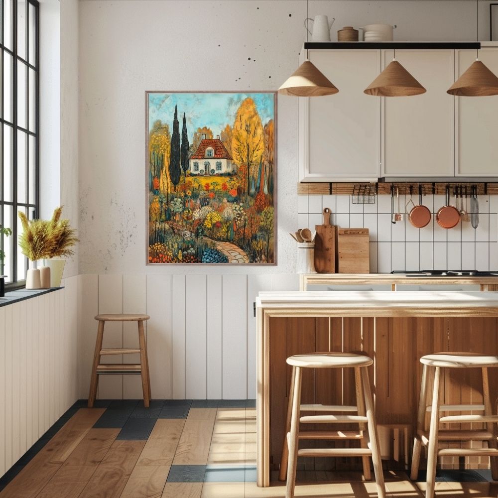 Autumn Reverie – Cottage Surrounded by Vibrant Fall Foliage - Infusion Home