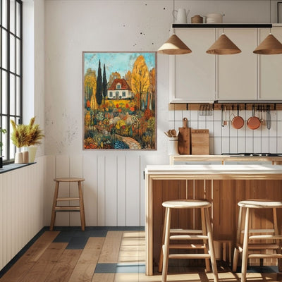 Autumn Reverie – Cottage Surrounded by Vibrant Fall Foliage - Infusion Home