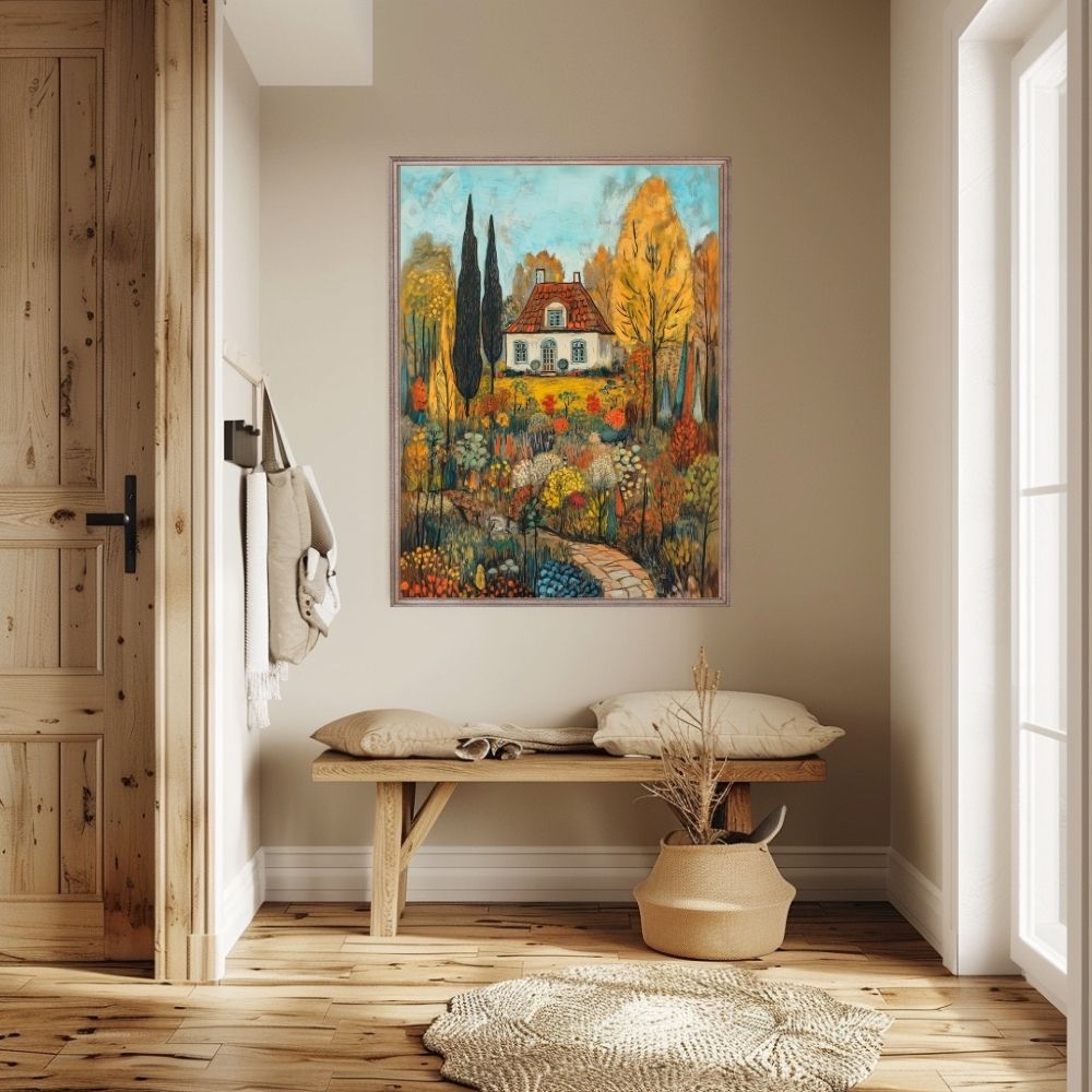 Autumn Reverie – Cottage Surrounded by Vibrant Fall Foliage - Infusion Home