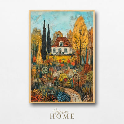 Autumn Reverie – Cottage Surrounded by Vibrant Fall Foliage - Infusion Home