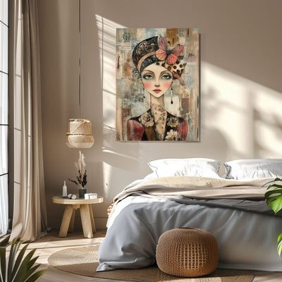 Bold Floral Woman – Whimsical Portrait in Mixed Media - Infusion Home