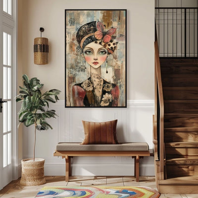 Bold Floral Woman – Whimsical Portrait in Mixed Media - Infusion Home