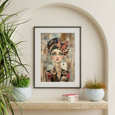 Bold Floral Woman – Whimsical Portrait in Mixed Media - Infusion Home