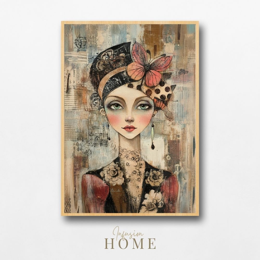 Bold Floral Woman – Whimsical Portrait in Mixed Media - Infusion Home