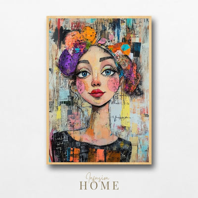 Charming Whimsy – Colorful Portrait Art of a Woman - Infusion Home