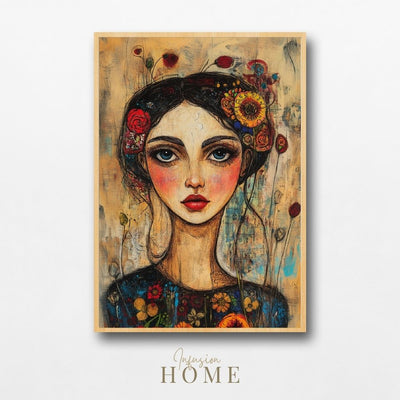 Dreamy Gaze – Whimsical Portrait with Floral Elements - Infusion Home