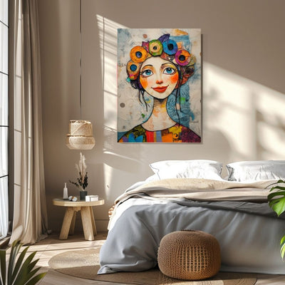 Floral Beauty – Whimsical Woman in Vibrant Colors - Infusion Home
