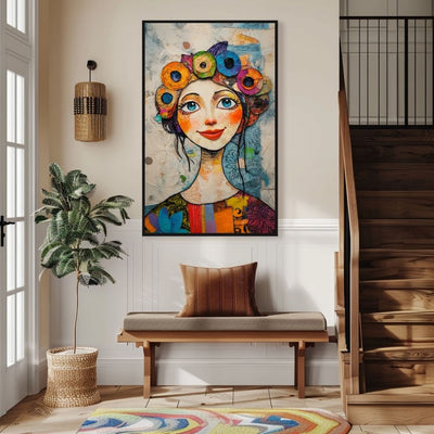 Floral Beauty – Whimsical Woman in Vibrant Colors - Infusion Home