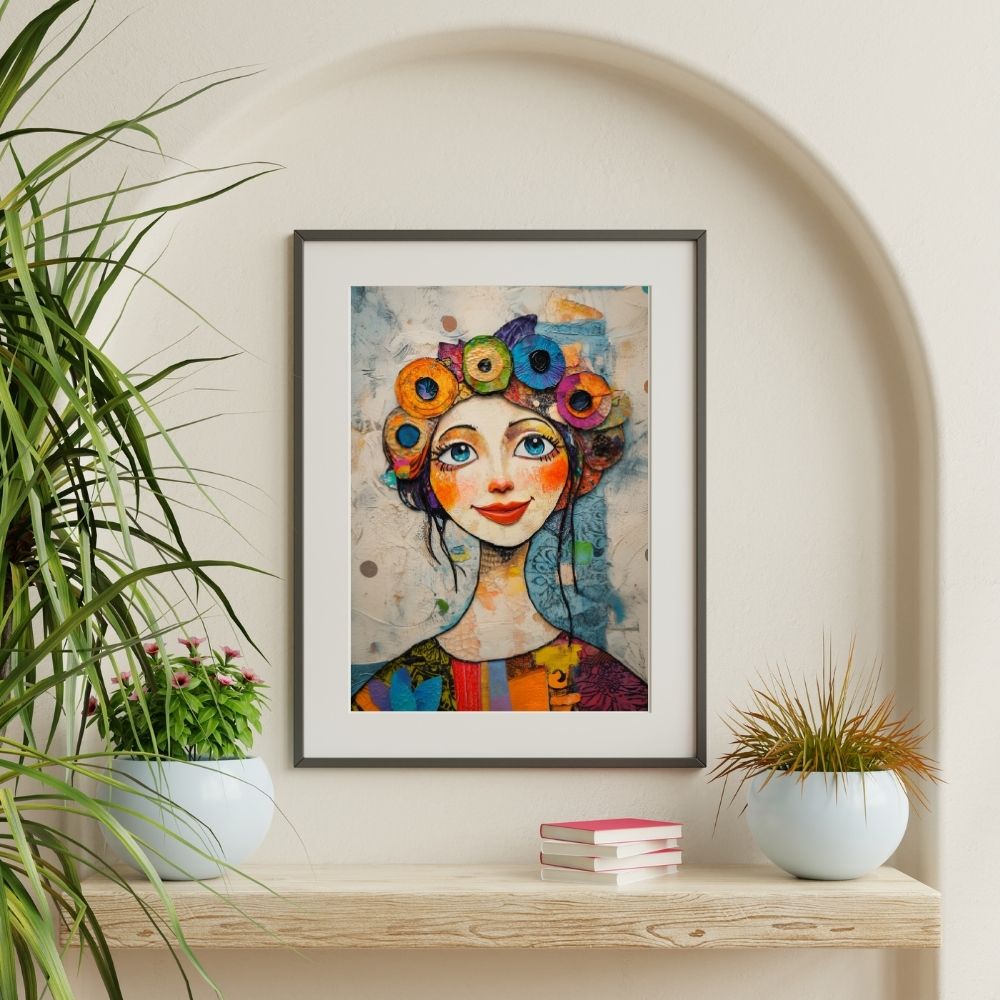 Floral Beauty – Whimsical Woman in Vibrant Colors - Infusion Home