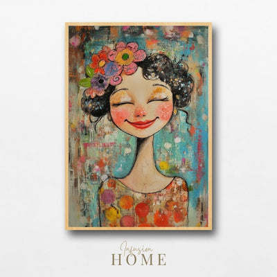 Floral Radiance – Whimsical Woman in Colorful Detail - Infusion Home