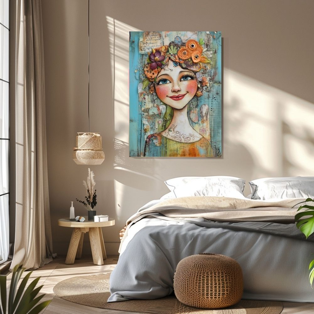 Floral Whimsy – Abstract Woman Portrait with Bold Details - Infusion Home