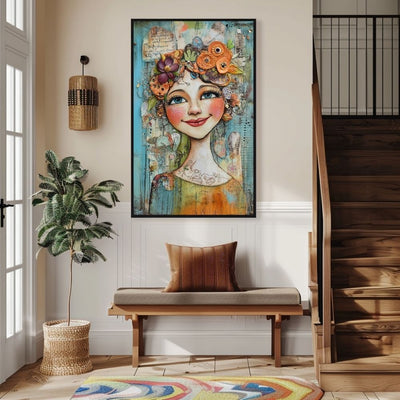 Floral Whimsy – Abstract Woman Portrait with Bold Details - Infusion Home