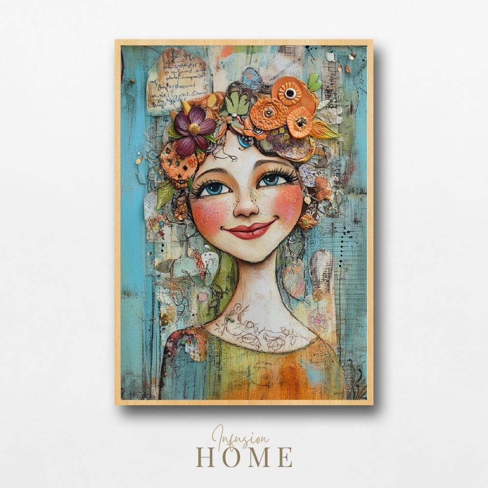 Floral Whimsy – Abstract Woman Portrait with Bold Details - Infusion Home