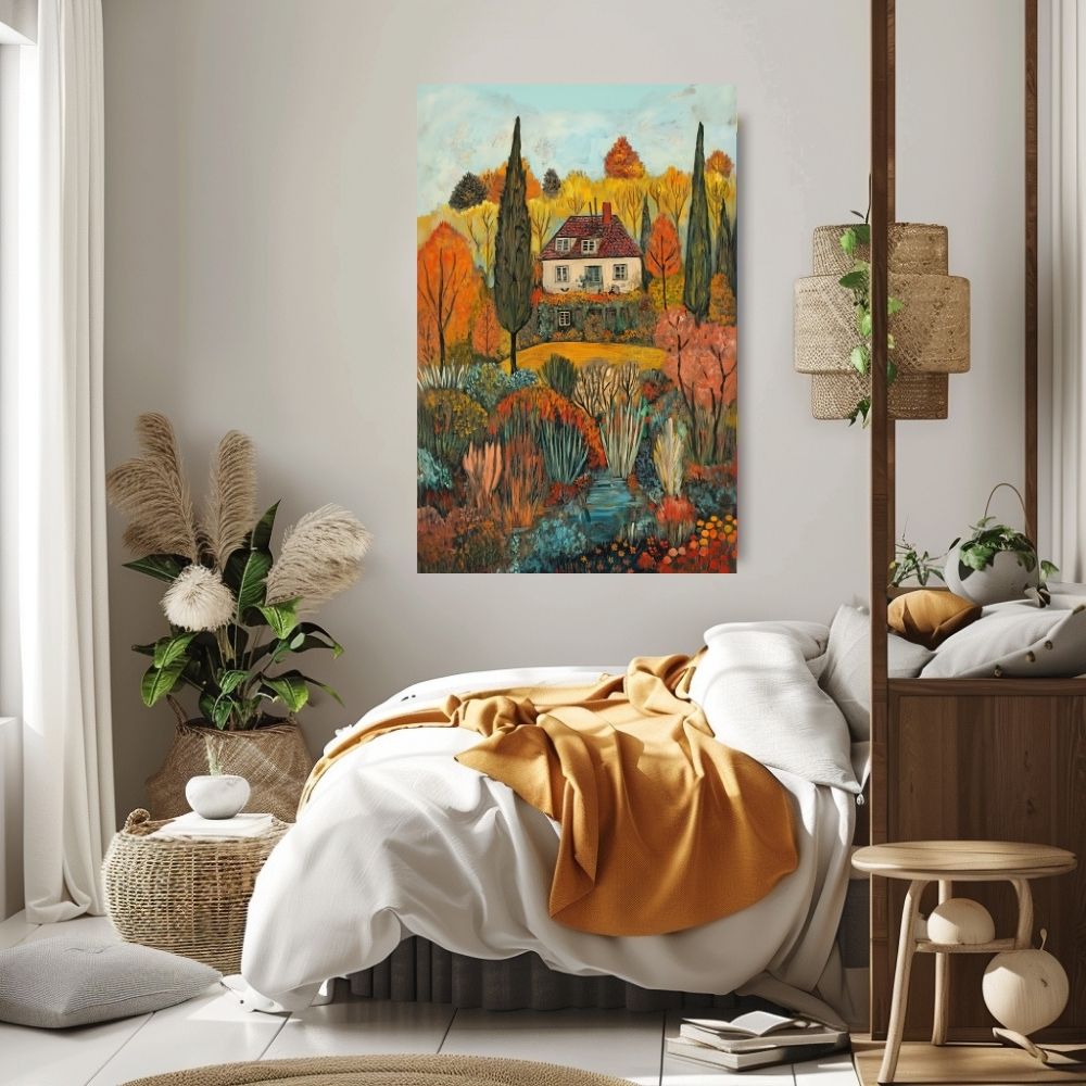 Golden Retreat – Serene Autumn Landscape with Vibrant Foliage - Infusion Home