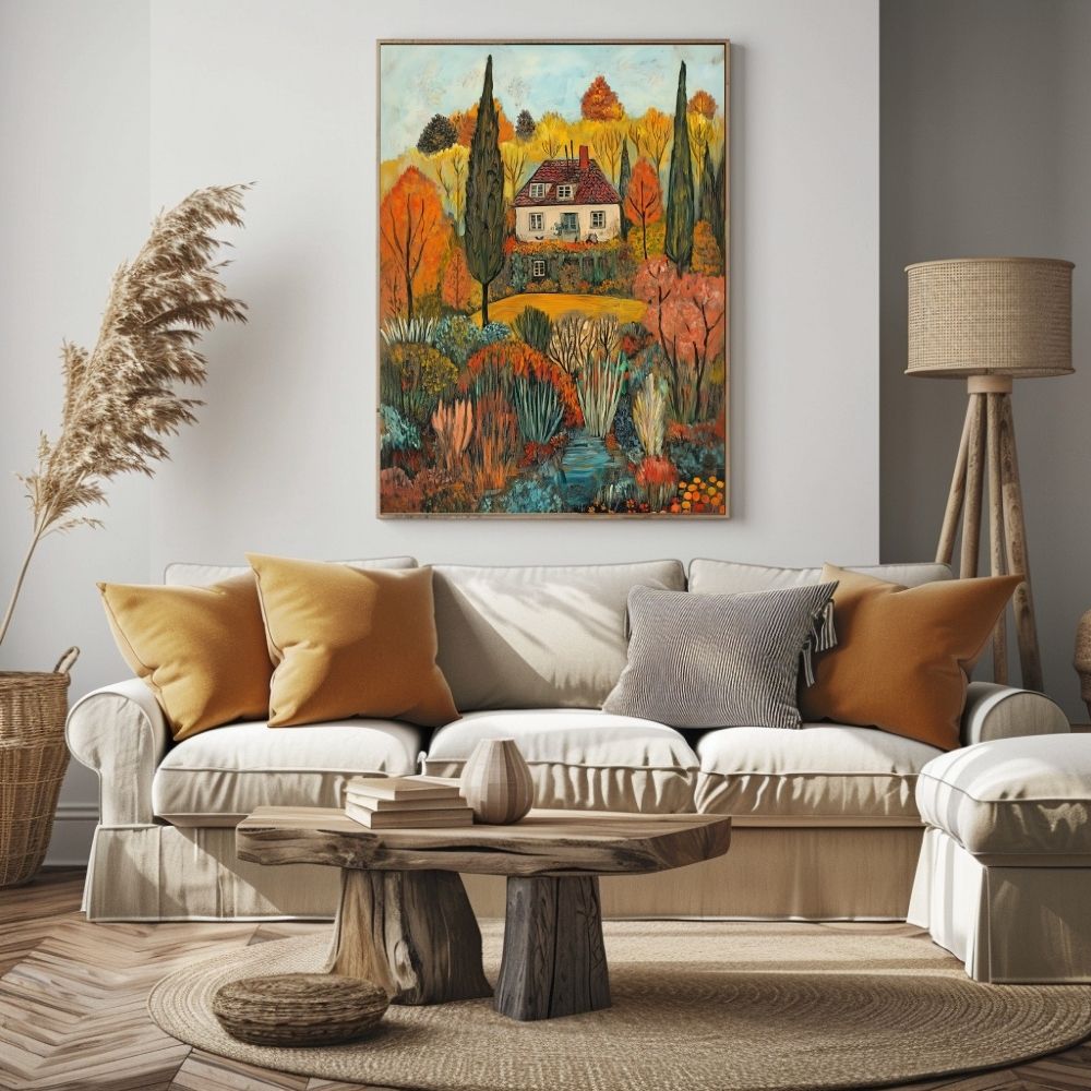 Golden Retreat – Serene Autumn Landscape with Vibrant Foliage - Infusion Home