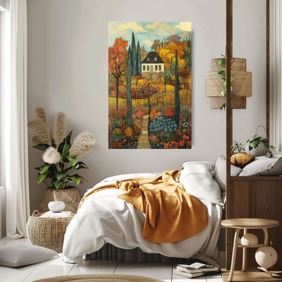 Golden Tranquility – Serene Cottage and Autumn Garden Art - Infusion Home