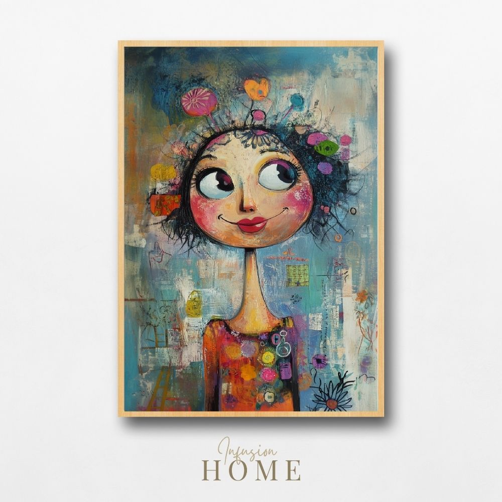 Happy Vibrance – Whimsical Art of a Cheerful Woman - Infusion Home