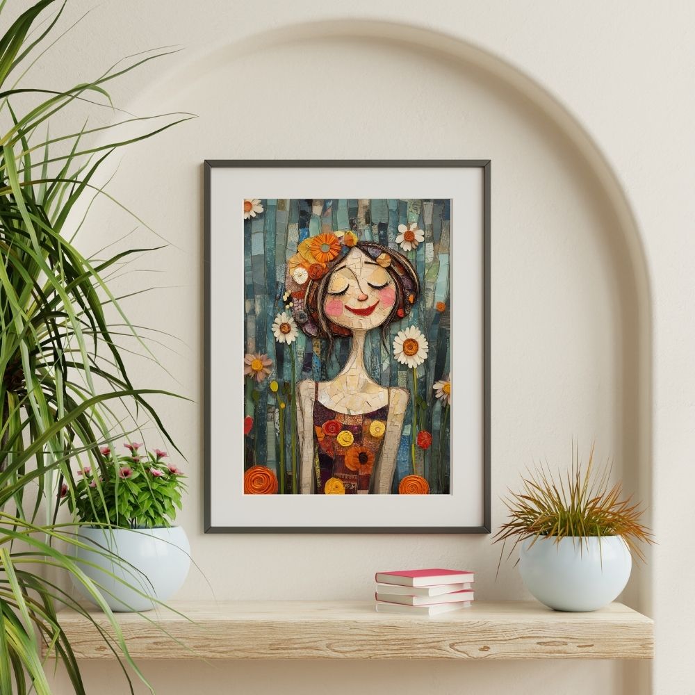 Lively Portrait – Whimsical Floral Art of a Woman - Infusion Home