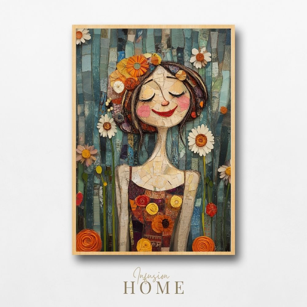 Lively Portrait – Whimsical Floral Art of a Woman - Infusion Home