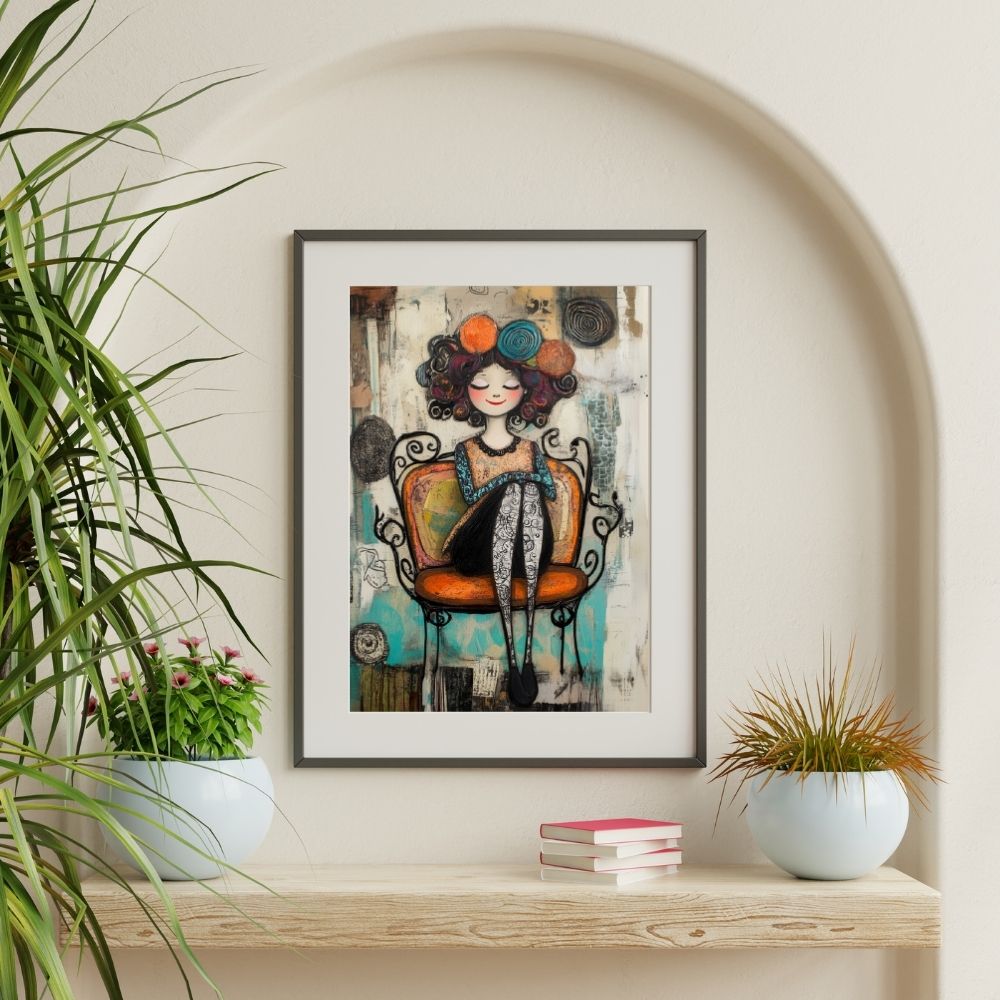 Mixed Media Delight – Whimsical Woman Portrait Art - Infusion Home