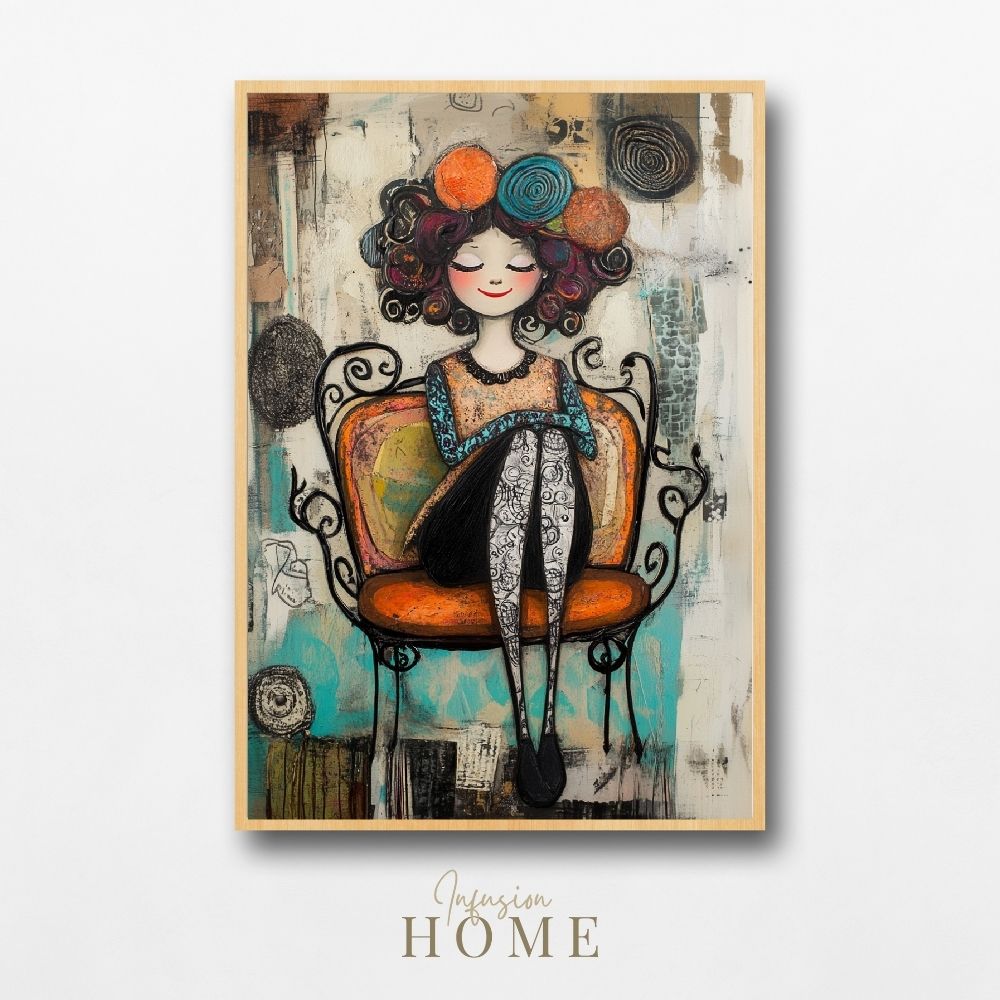 Mixed Media Delight – Whimsical Woman Portrait Art - Infusion Home