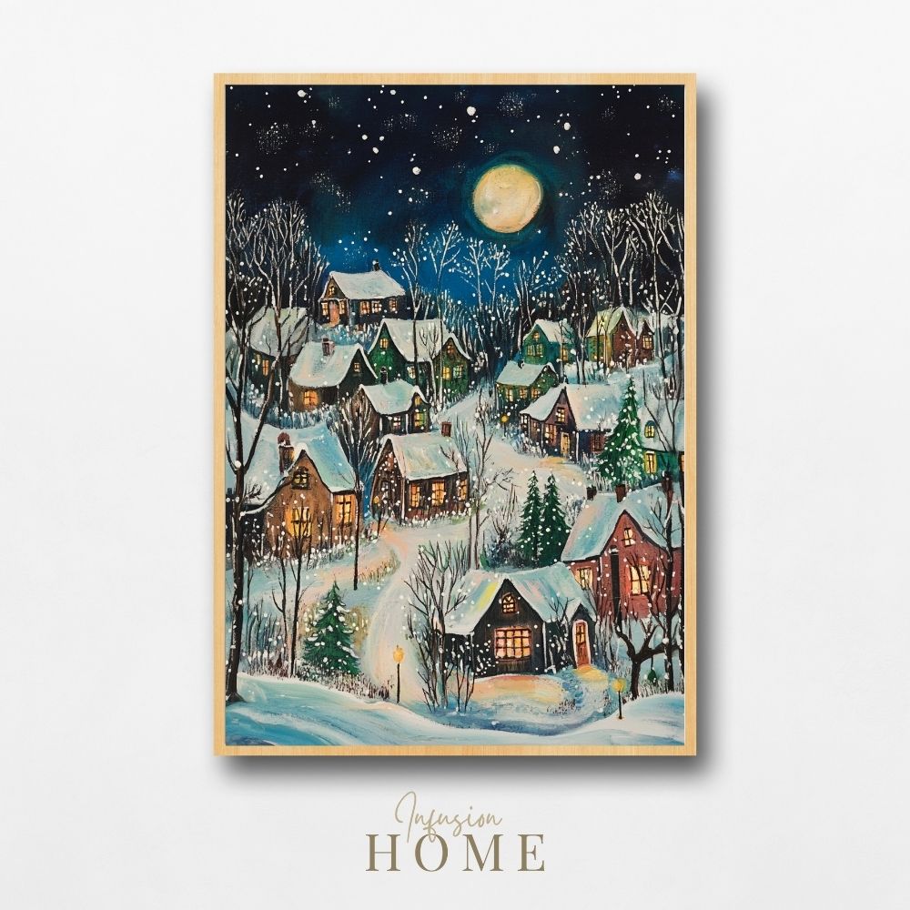 Moonlit Winter Village in Snowy Splendor - Infusion Home