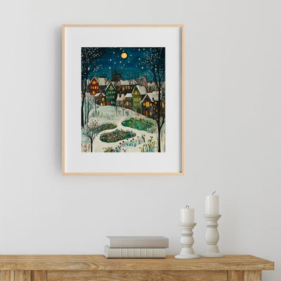 Moonlit Winter Village with Snowy Gardens - Infusion Home