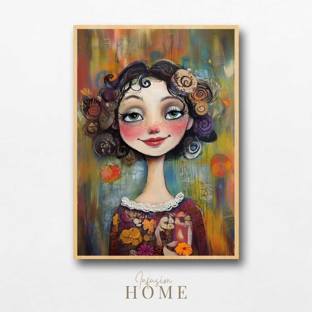 Radiant Blossoms – Whimsical Woman Portrait of Floral Elegance - Infusion Home