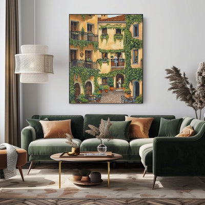 French Courtyard with Ivy and Cobblestones Digital Artwork