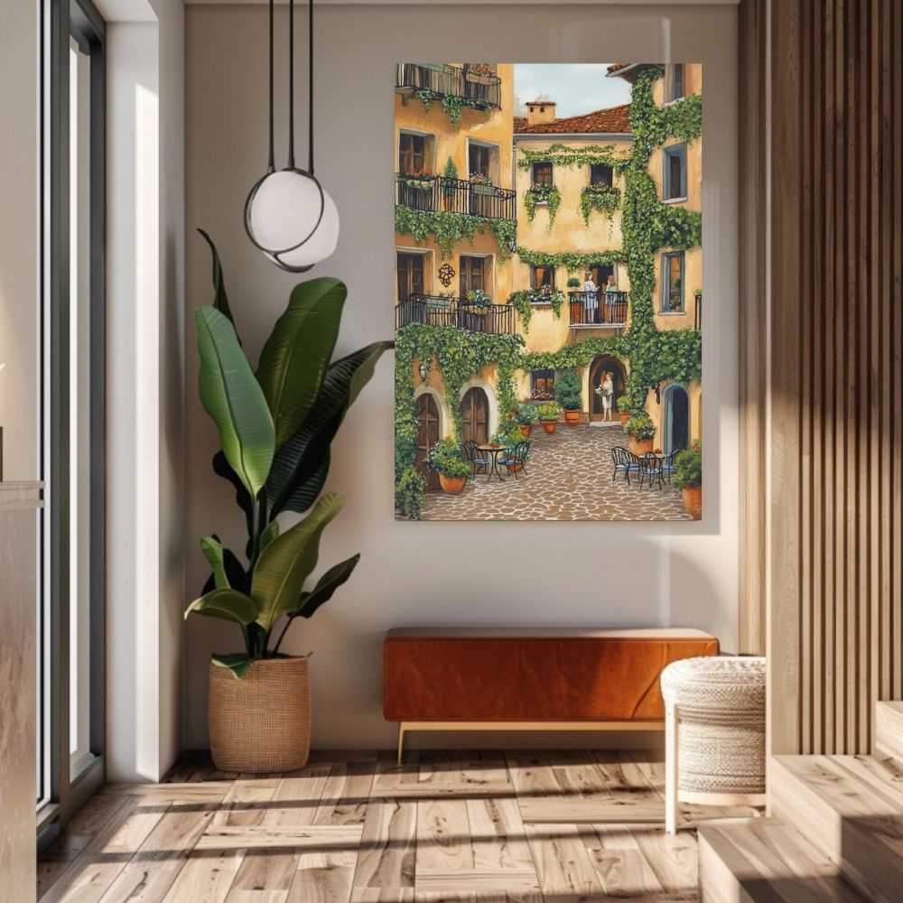 French Courtyard with Ivy and Cobblestones Digital Artwork