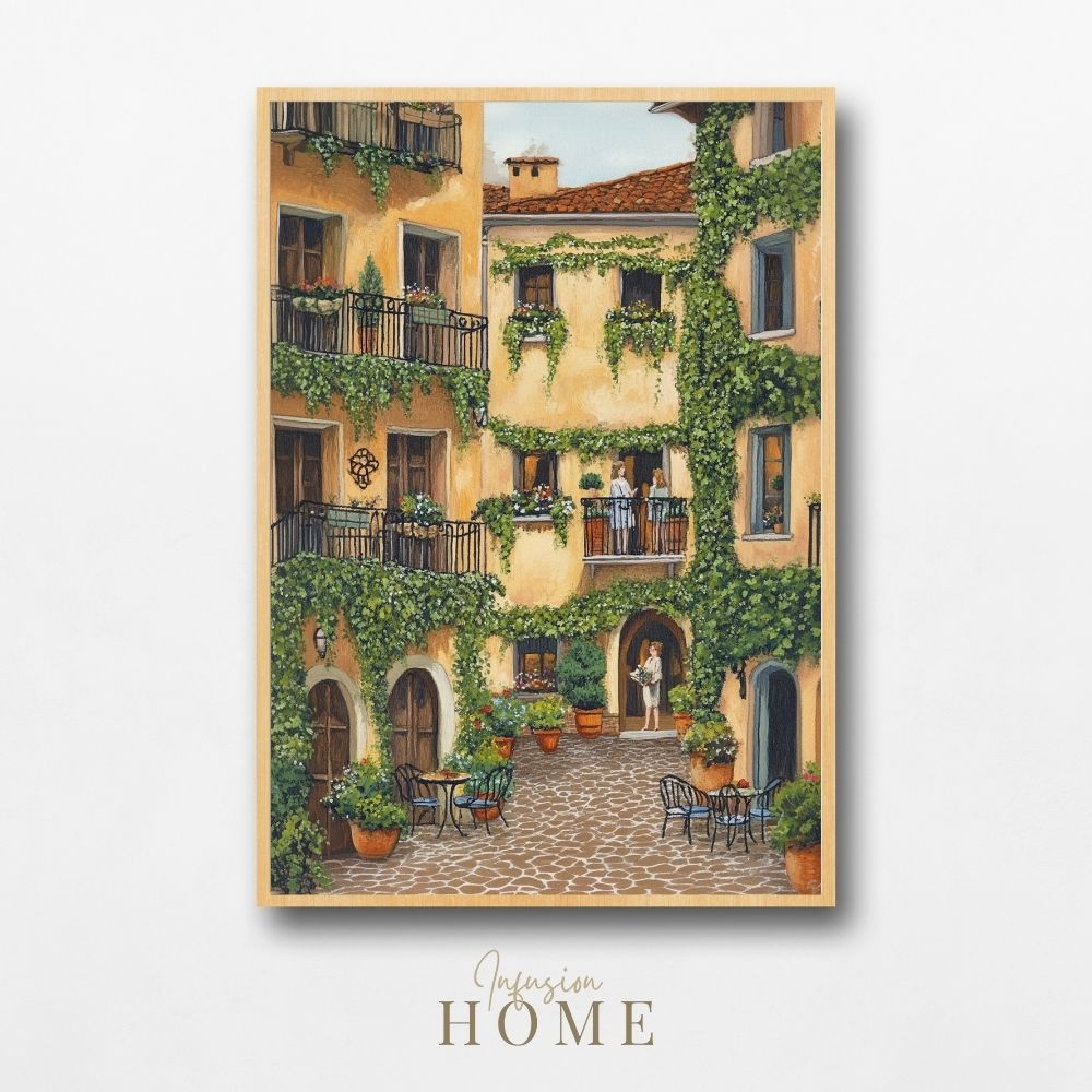 French Courtyard with Ivy and Cobblestones Digital Artwork