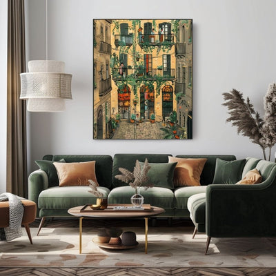 Tranquil Botanical Inner Courtyard Scene with Balconies