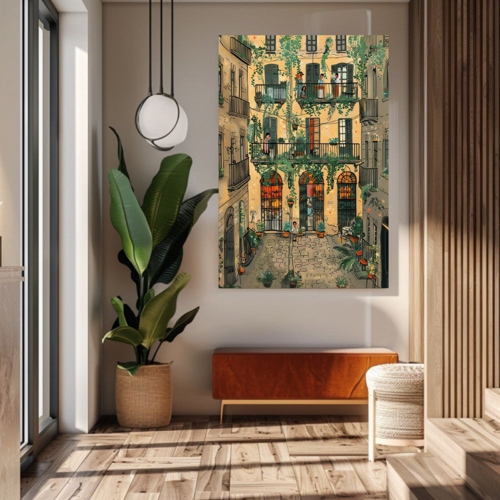 Tranquil Botanical Inner Courtyard Scene with Balconies