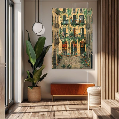 Tranquil Botanical Inner Courtyard Scene with Balconies