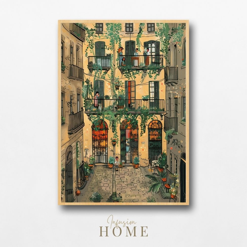 Tranquil Botanical Inner Courtyard Scene with Balconies