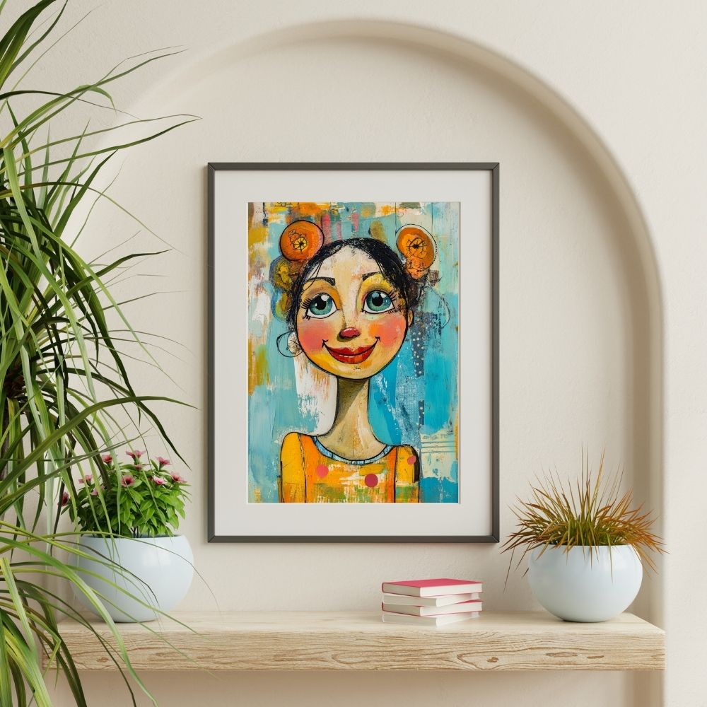 Vibrant Joy – Mixed Media Portrait with Whimsical Charm - Infusion Home