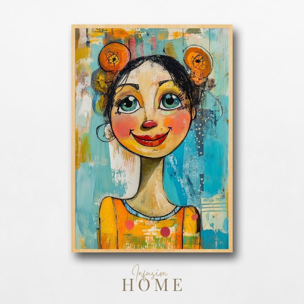 Vibrant Joy – Mixed Media Portrait with Whimsical Charm - Infusion Home