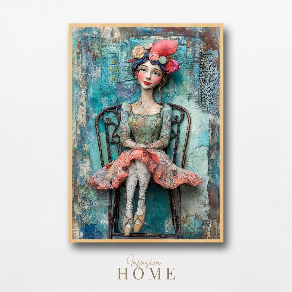 Whimsical Beauty – Woman in Mixed-Media Floral Art - Infusion Home