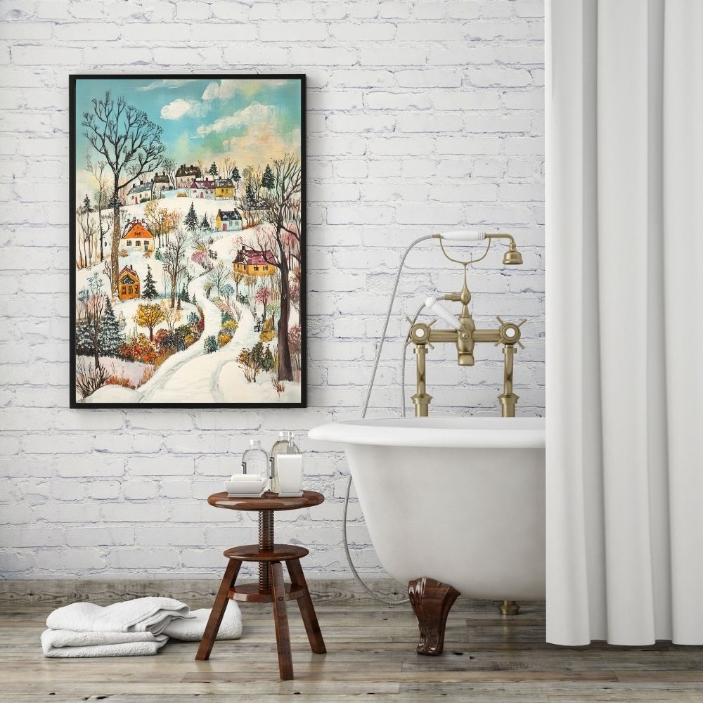 Winter Serenity – Snowy Village Landscape Art - Infusion Home