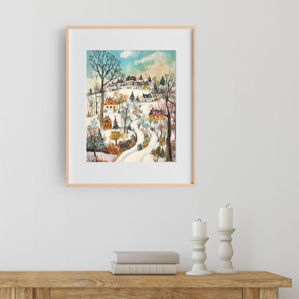 Winter Serenity – Snowy Village Landscape Art - Infusion Home