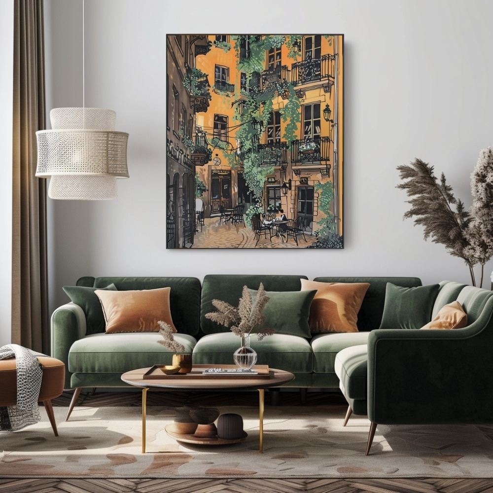 Golden Ivy-Covered Courtyard in a Peaceful Village Digital Art Download