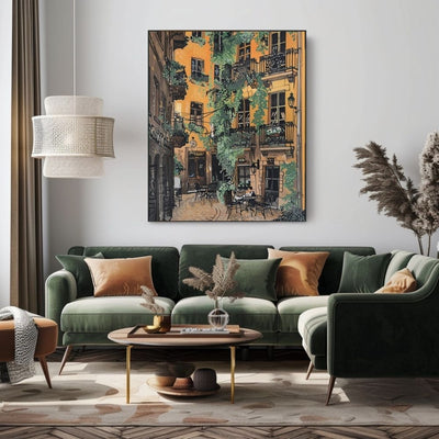 Golden Ivy-Covered Courtyard in a Peaceful Village Digital Art Download