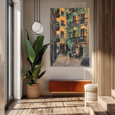 Golden Ivy-Covered Courtyard in a Peaceful Village Digital Art Download